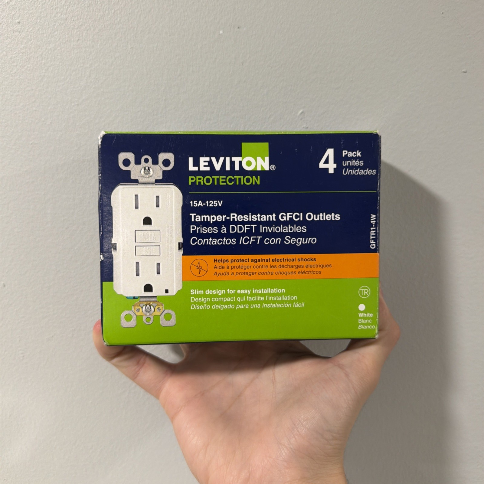 Leviton 15A-125V MN2-GFTR1-4W GFCI Outlet- 4 Pack
