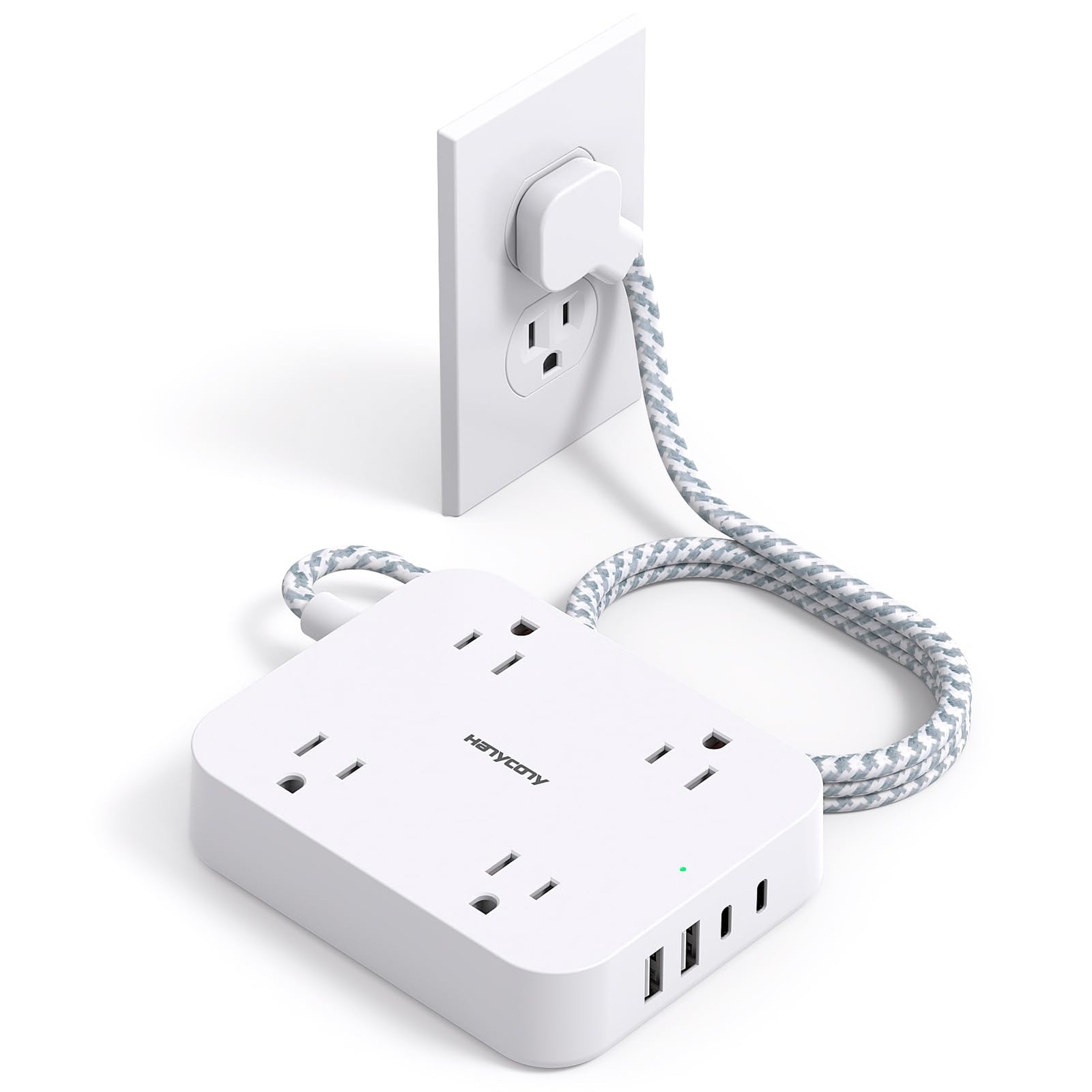 Flat Plug Extension Cord, HANYCONY 5ft Power Strip with 4 USB Ports2 USB C, 4…