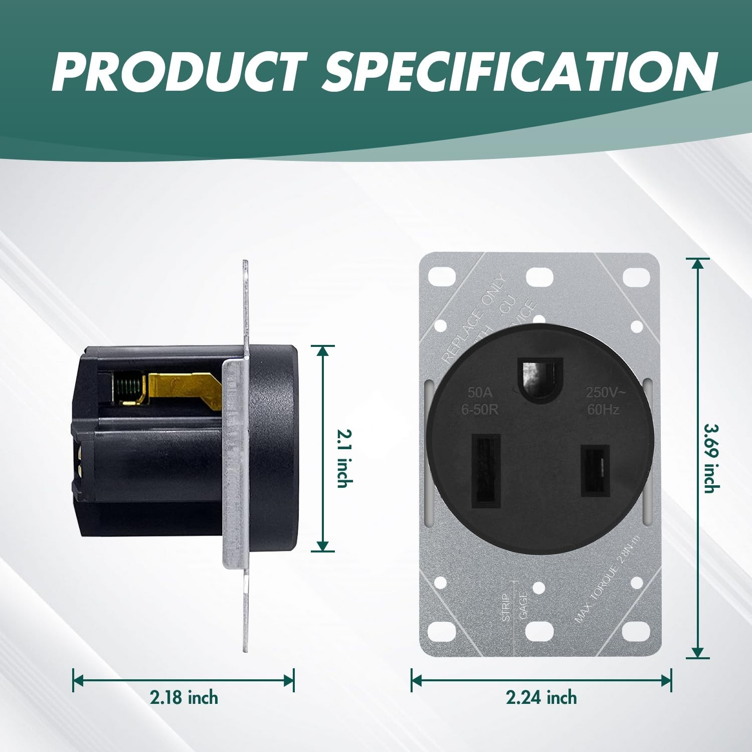 NEMA 6-50R Receptacle Outlet 50 Amp Flush Mounting，3 Wire 125/250V，Micmi Black