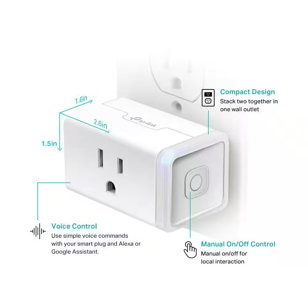15 Amp Mini Smart Plug Outlet with Timer – White (Pack of 2)