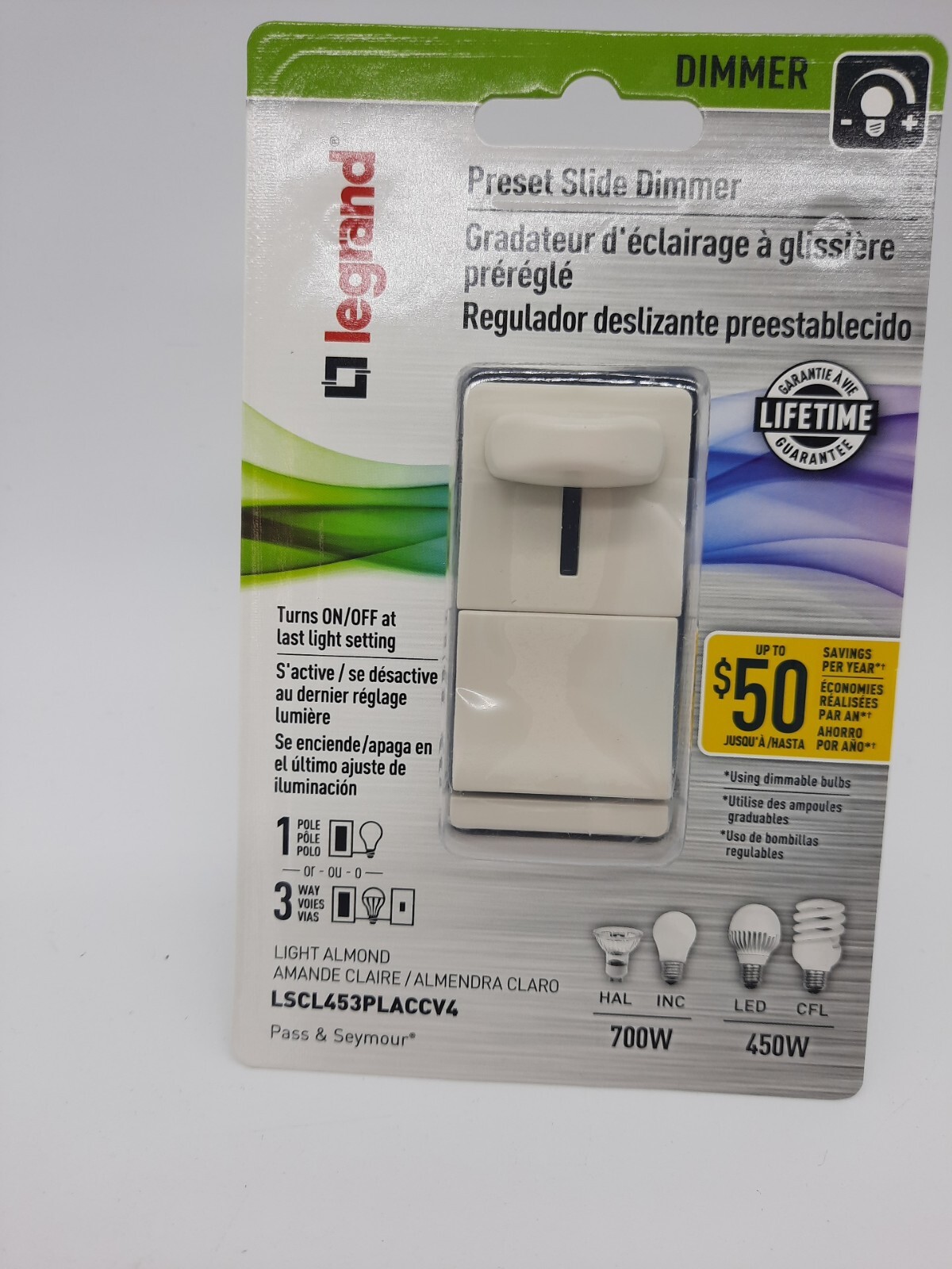 4X Legrand Preset Slide Dimmer Switch Light Almond LSCL543PLACCV4 LED CFL