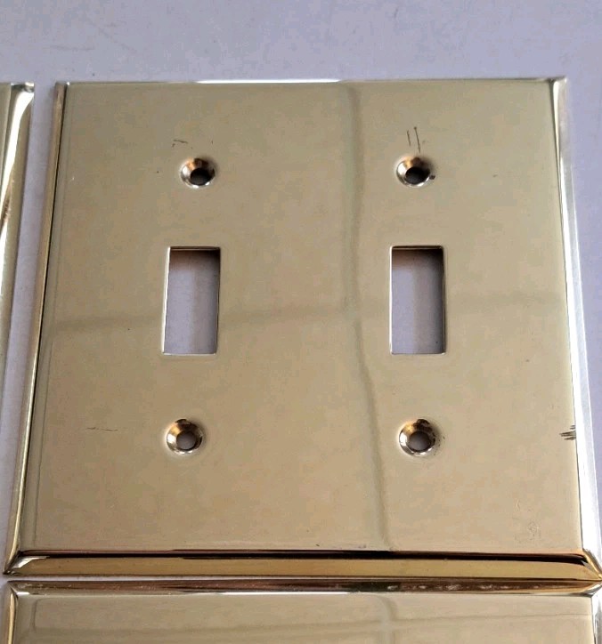 Vintage Light Switch Wall Plate Covers 2-Gang Rectangle Brass Hardware Lot of 4