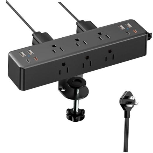 Desk Clamp Power Strip 10FT, 40W Total Fast Charging Station | 9 10FT-40W Black