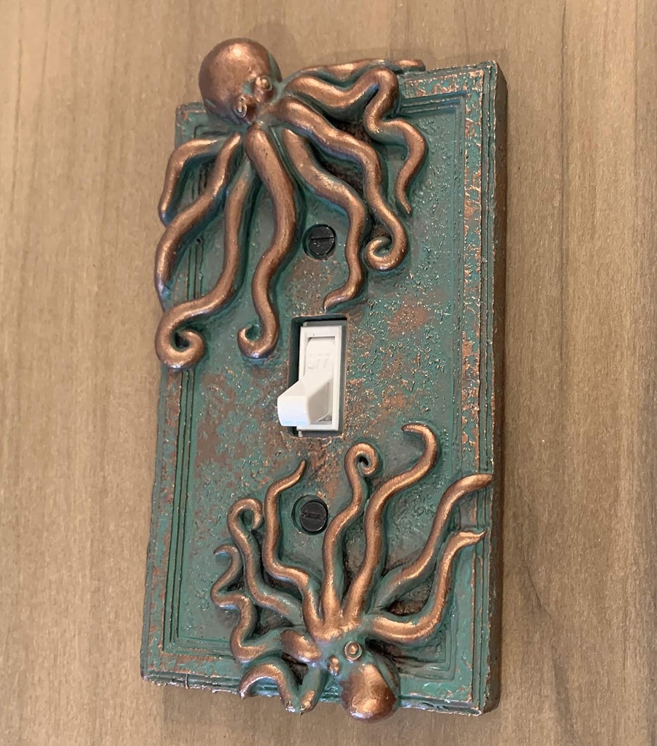 Large Octopus/Kraken Electrical Cover Wall Plate Bronze/Verdigris Finish Style 2