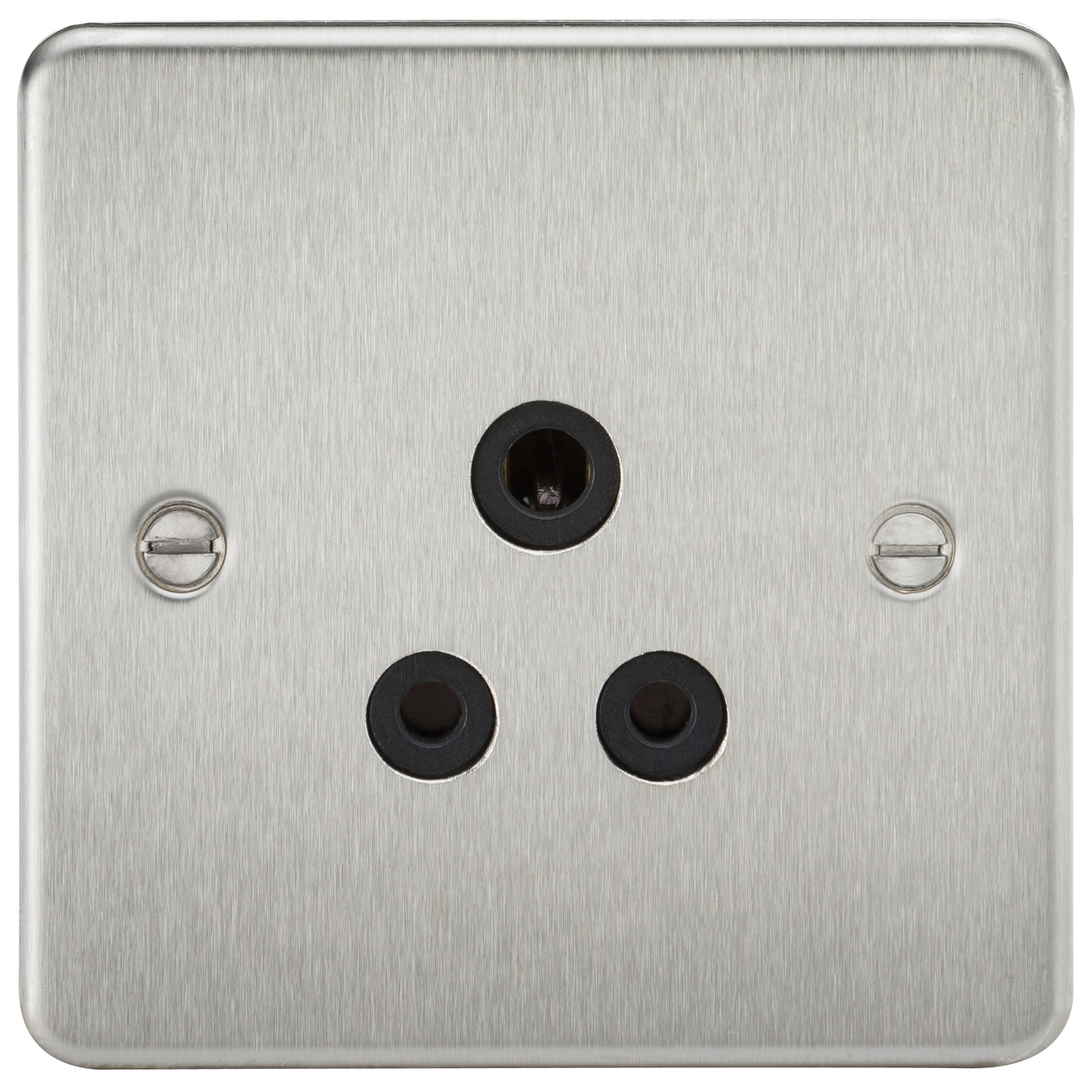 Flat Plate 5A unswitched socket – brushed chrome with black insert
