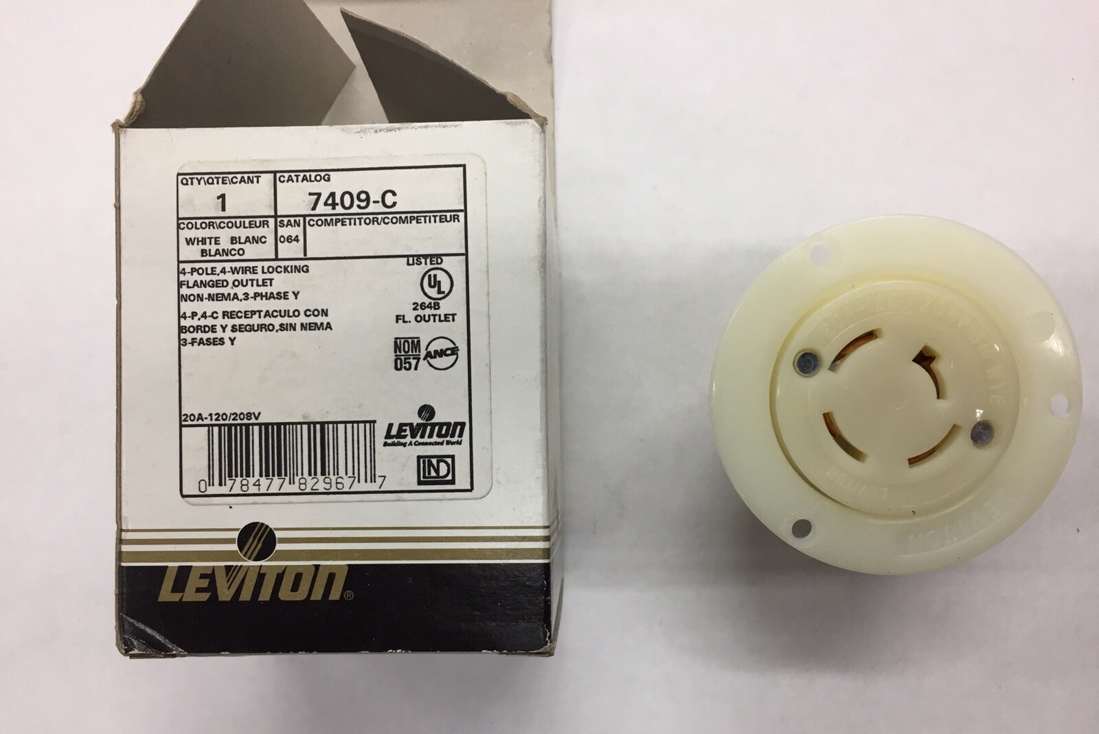 New Leviton Twist Lock Flanged Receptacle 120/208V Non-NEMA 20A 3ØY 7409-C