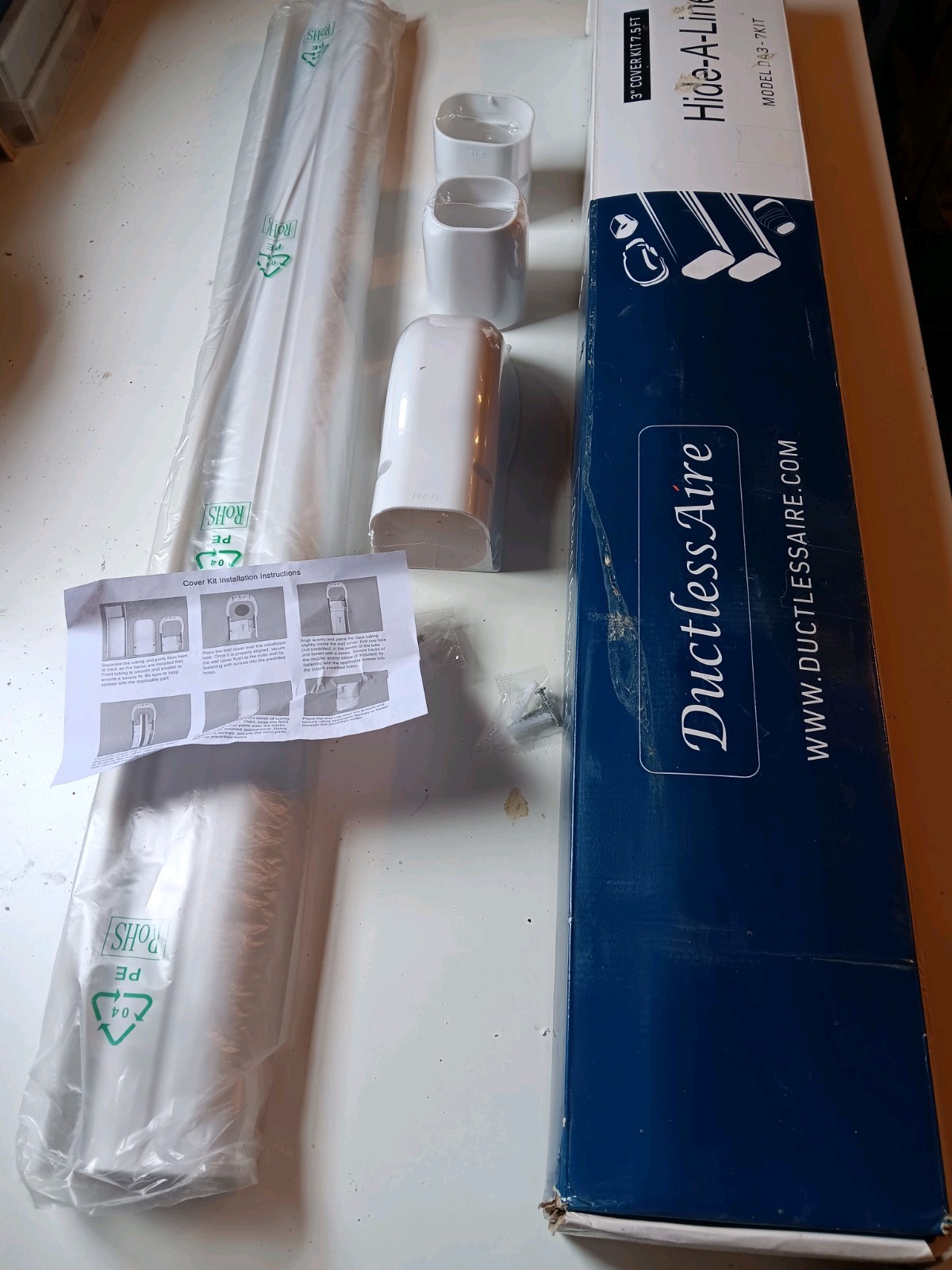 DuctlessAire White Split Line 3″ By 7.5 Feet Outdoor Wire Cover Model #DA3-7
