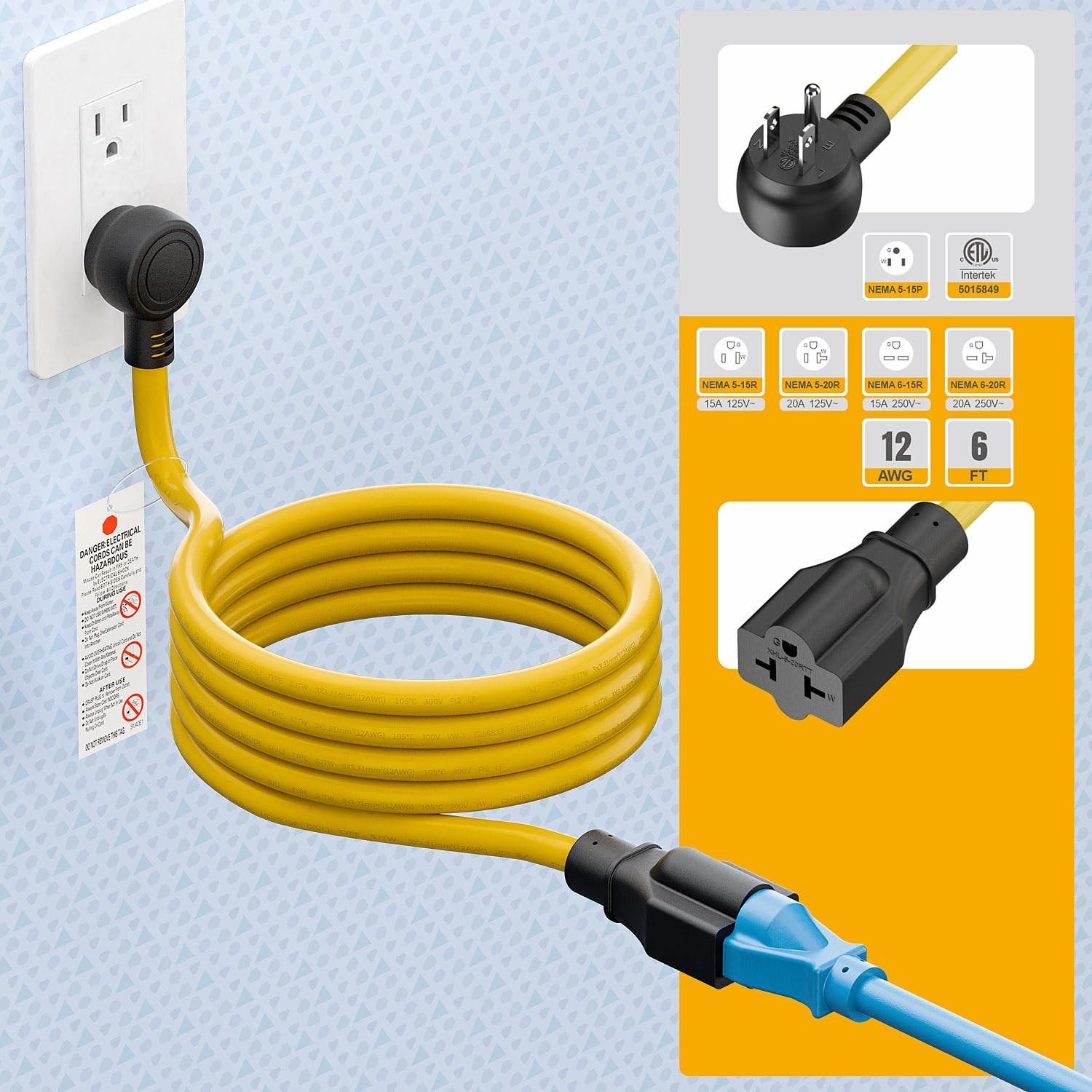 Plugrand XHL-006A Indoor/Outdoor Angled 4 in 1 Extension Cord 3 Prong