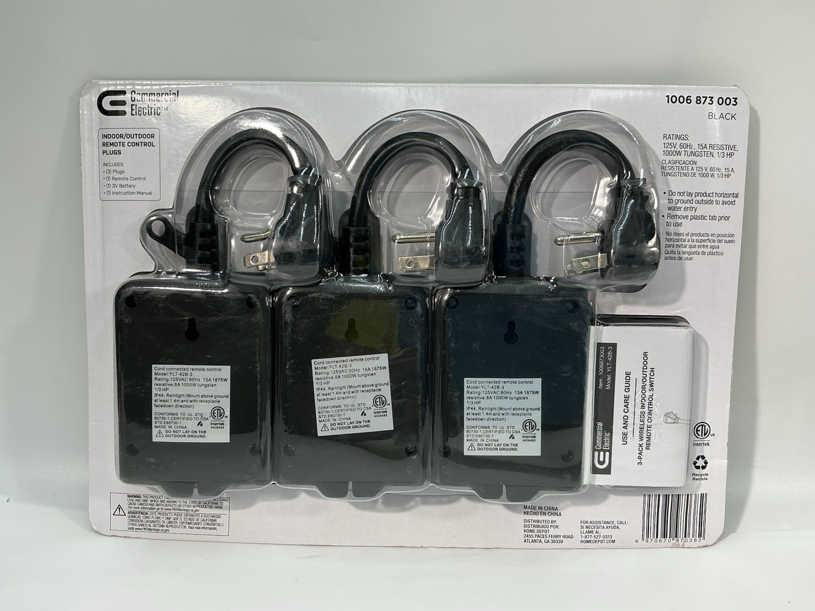 COMMERCIAL ELECTRIC Wireless Indoor/Outdoor Remote Control w/ 3 Plugs Ships Free