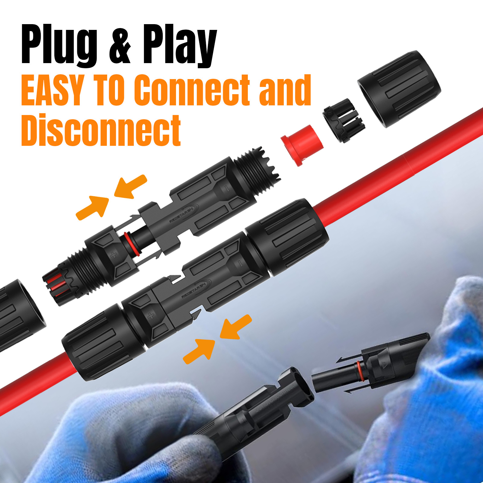 100FT 10 AWG Solar Panel Extension Cable PV Wire Solar Connectors Pair 6mm²