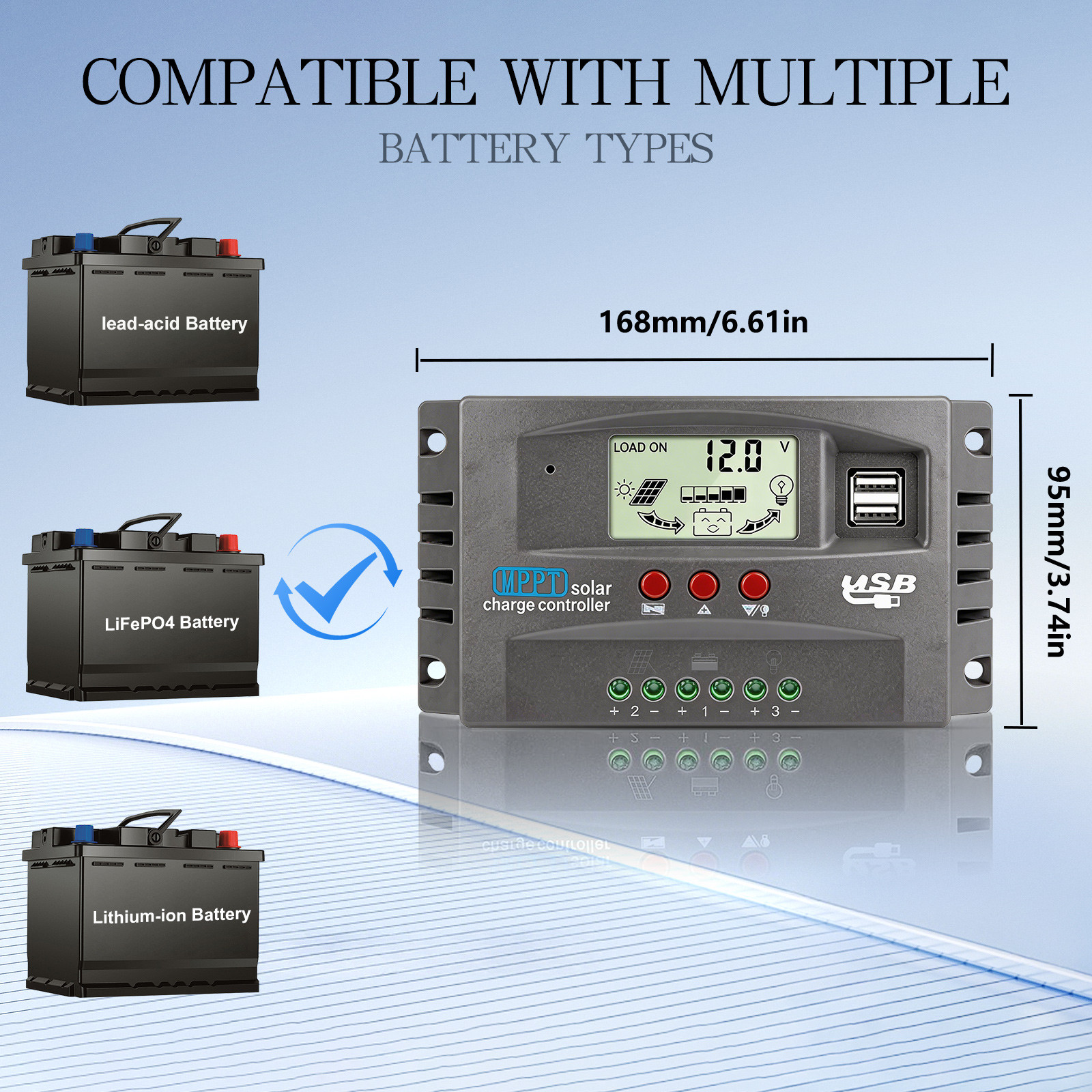 60/100A MPPT Solar Charge Controller 12V/24V Auto PV Battery Regulator Dual USB