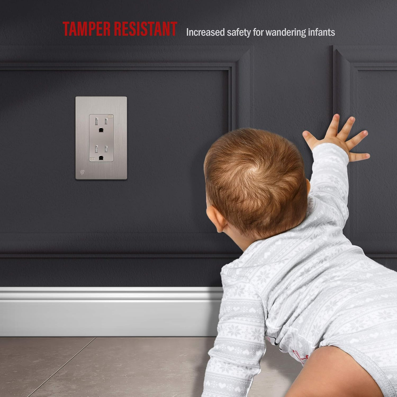Child Safe Tamper-Resistant Wall Outlet, 15A 125V, Nickel Finish, 10 Pack