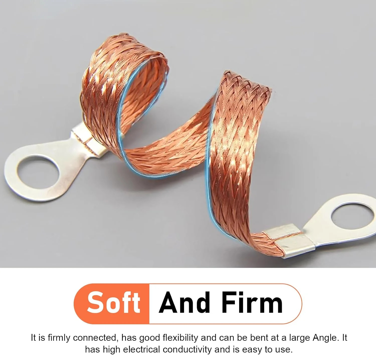 5 PCS Car Ground Wires, 2 Sizes Copper Braided Grounding Strap, Flexible Ring Te