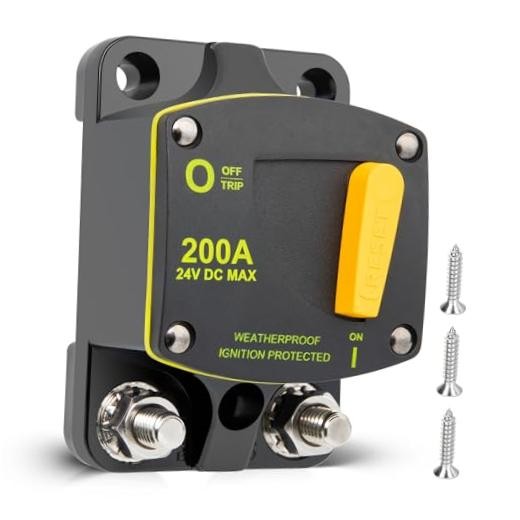 Circuit Breaker Switch Manual Reset DC 12-24V, 5/16″-M8 Stud for Car 200A