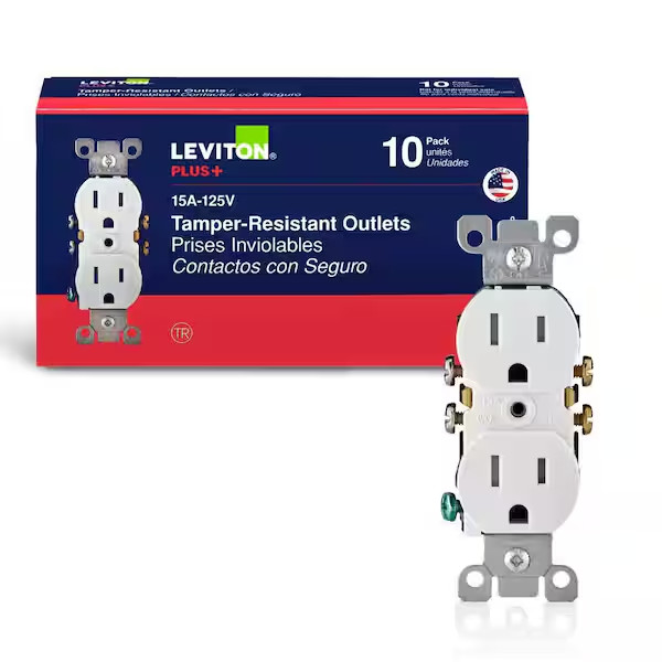 Leviton AR0662 Tamper Resistant Outlets, White (10-Pack) T5320-WMP