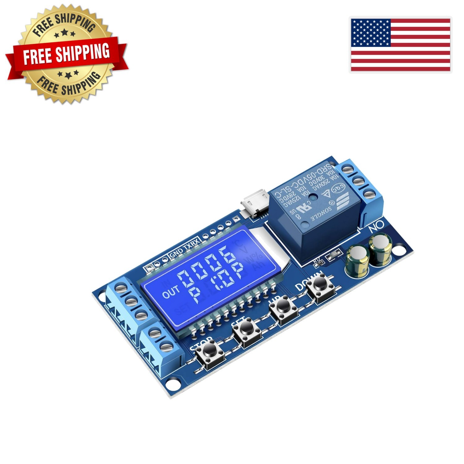 Versatile Timer Relay Module – LCD Display, 5V/12V/24V, Time Delay Up to 9999min