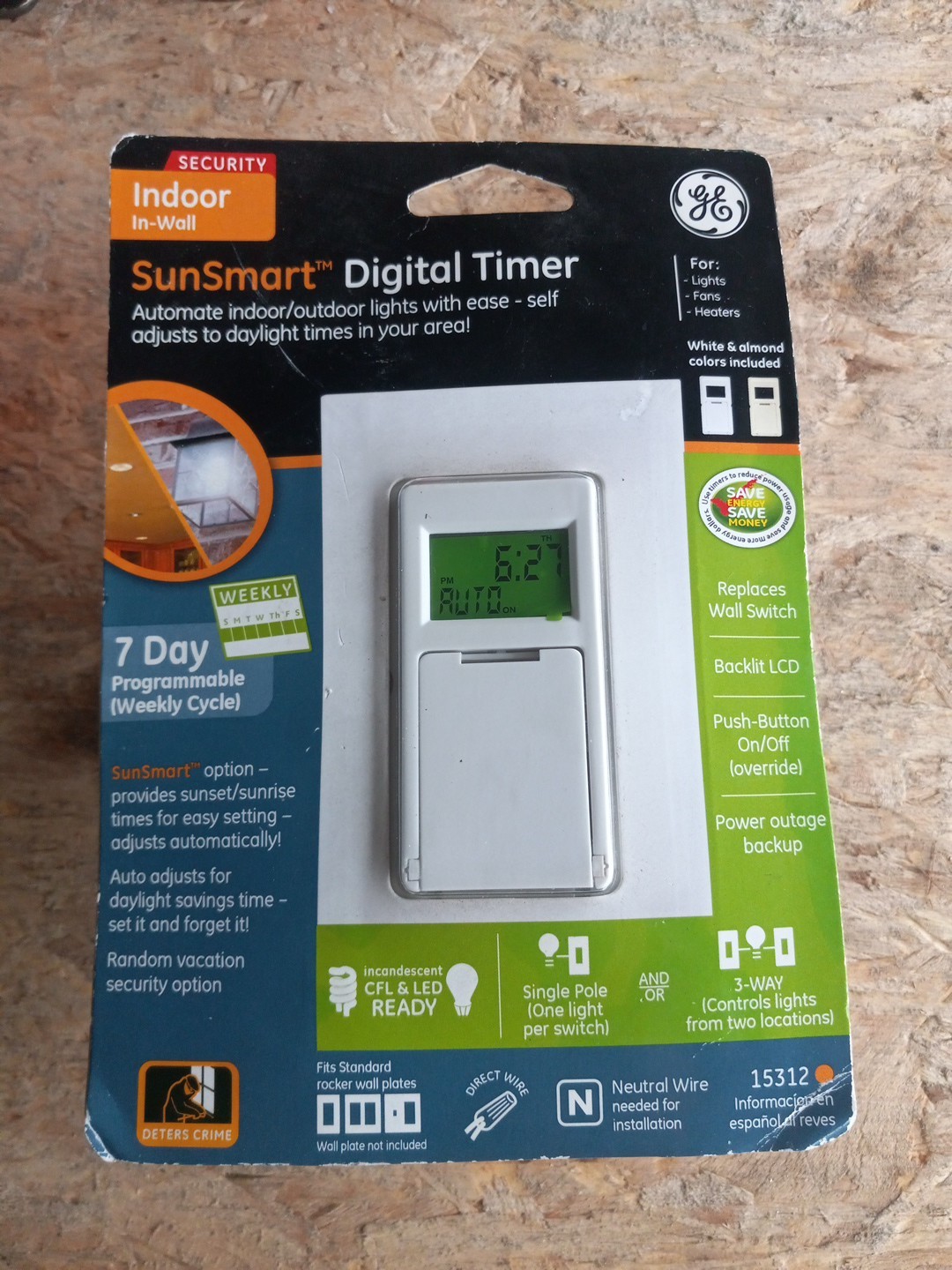 GE SunSmart 3 Way Indoor 7 Day Programmable Digital Timer Light Switch – 15312