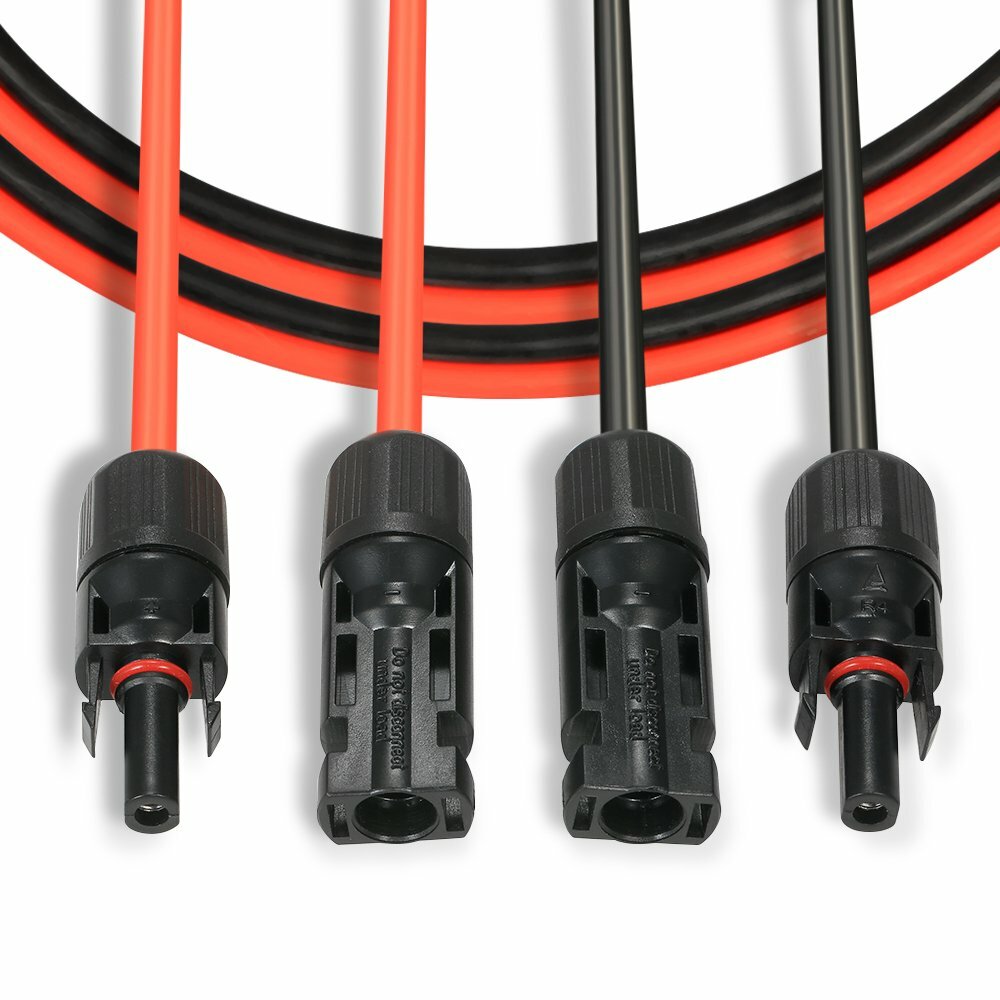1 Pair Black+Red Solar Panel Extension Cable Wire Solar Connectors 10 AWG Gauge