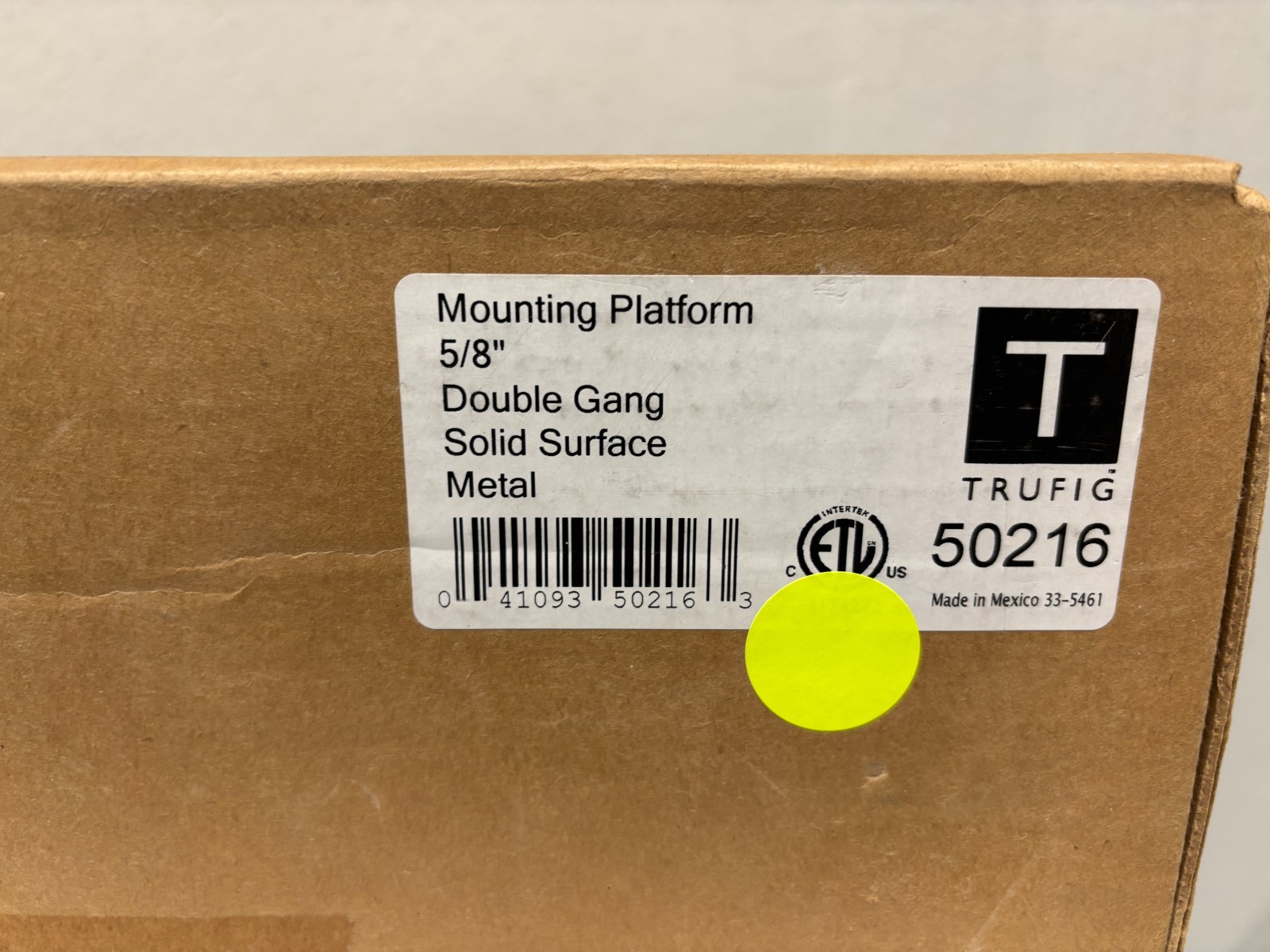 Trufig 50216, Mounting Platform 5/8″ Double Gang Solid Surface Metal – NEW OB