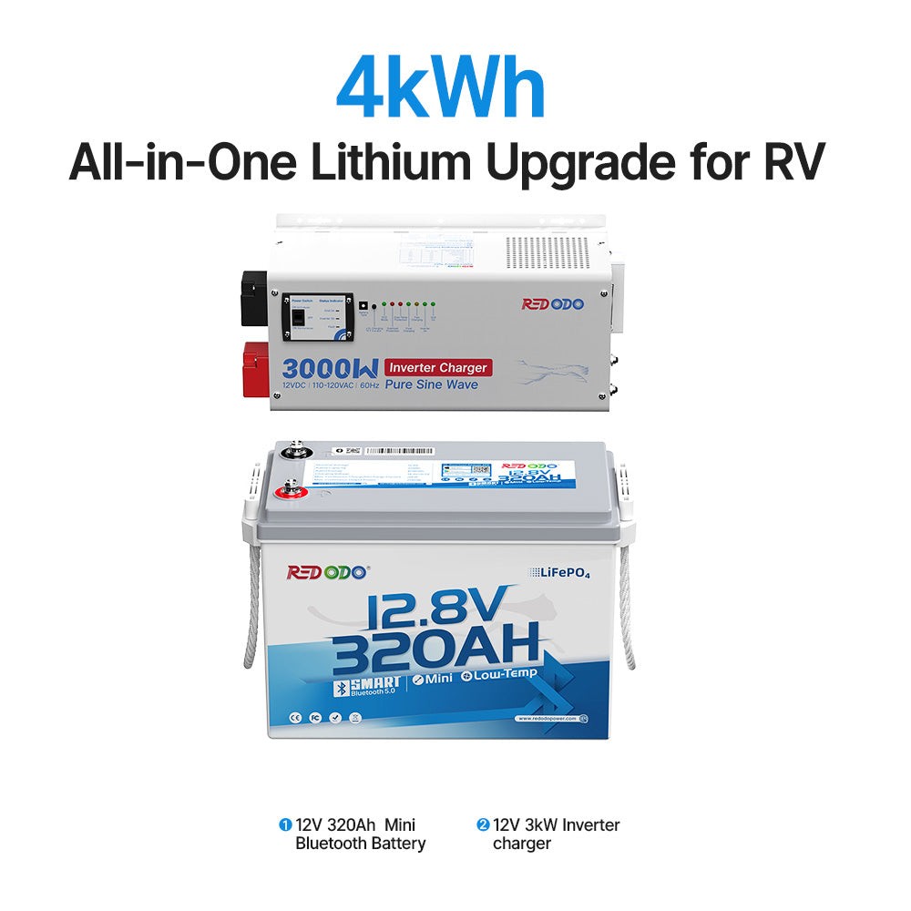 Redodo 12V 320Ah Mini Bluetooth LiFePO4 Battery LEAD-TO-LITHIUM RV Upgrade Kit