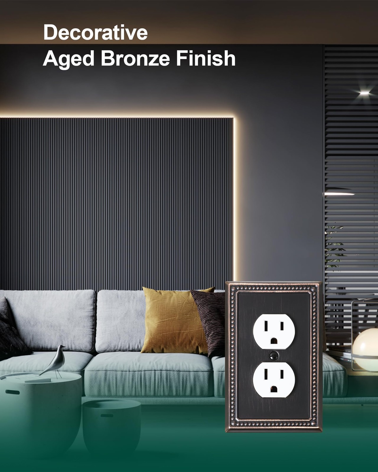 6-Pack Duplex Outlet Cover Plate, Aged Bronze Metal Wall Plates for Electrical