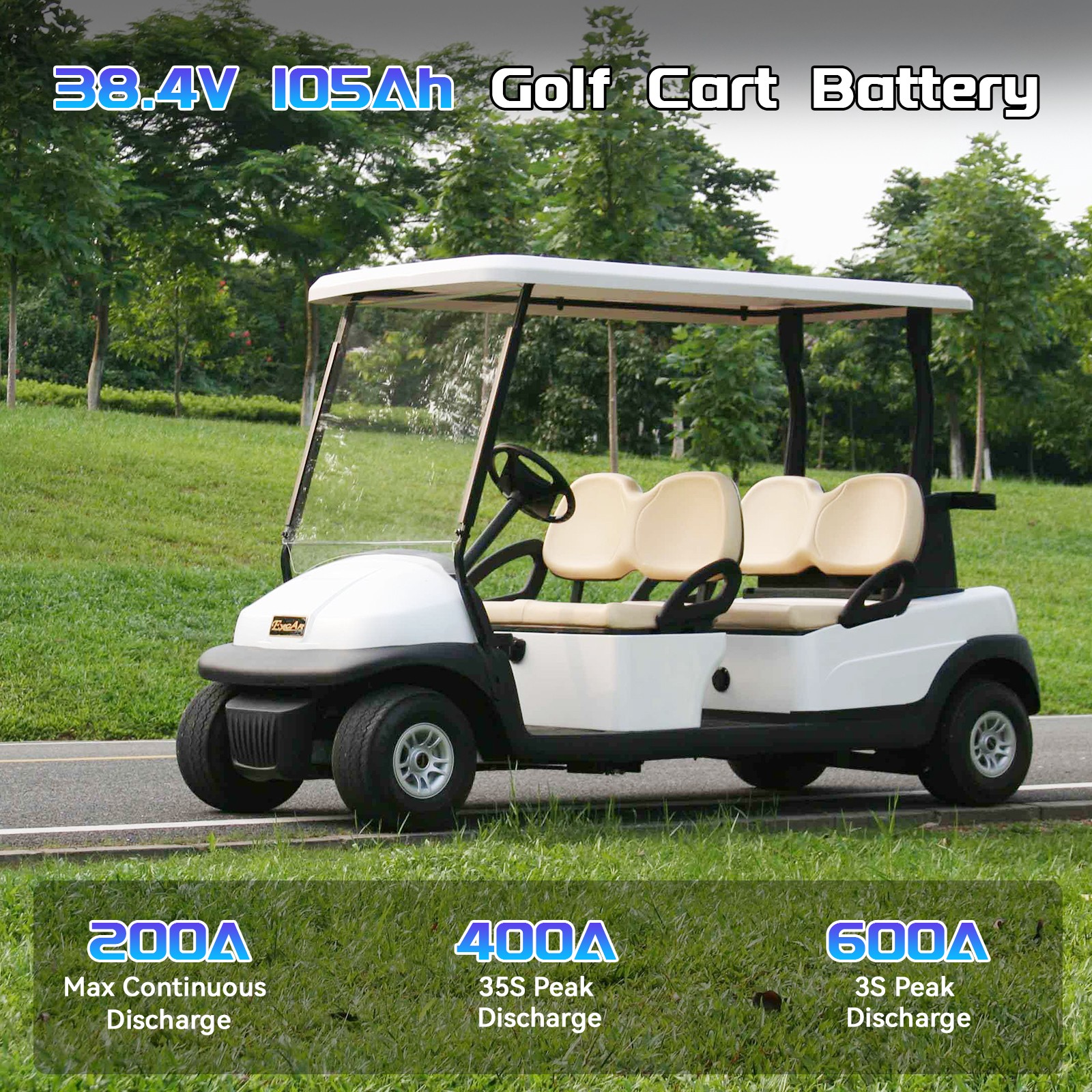 36V 105Ah Golf Cart LiFePO4 Lithium Battery 200A BMS A+Cells with 20A Charger