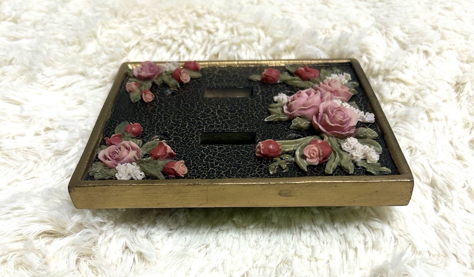 Dezine 3 Dimensional Rose Double Light Switch Plate Cover Hand Painted #3719