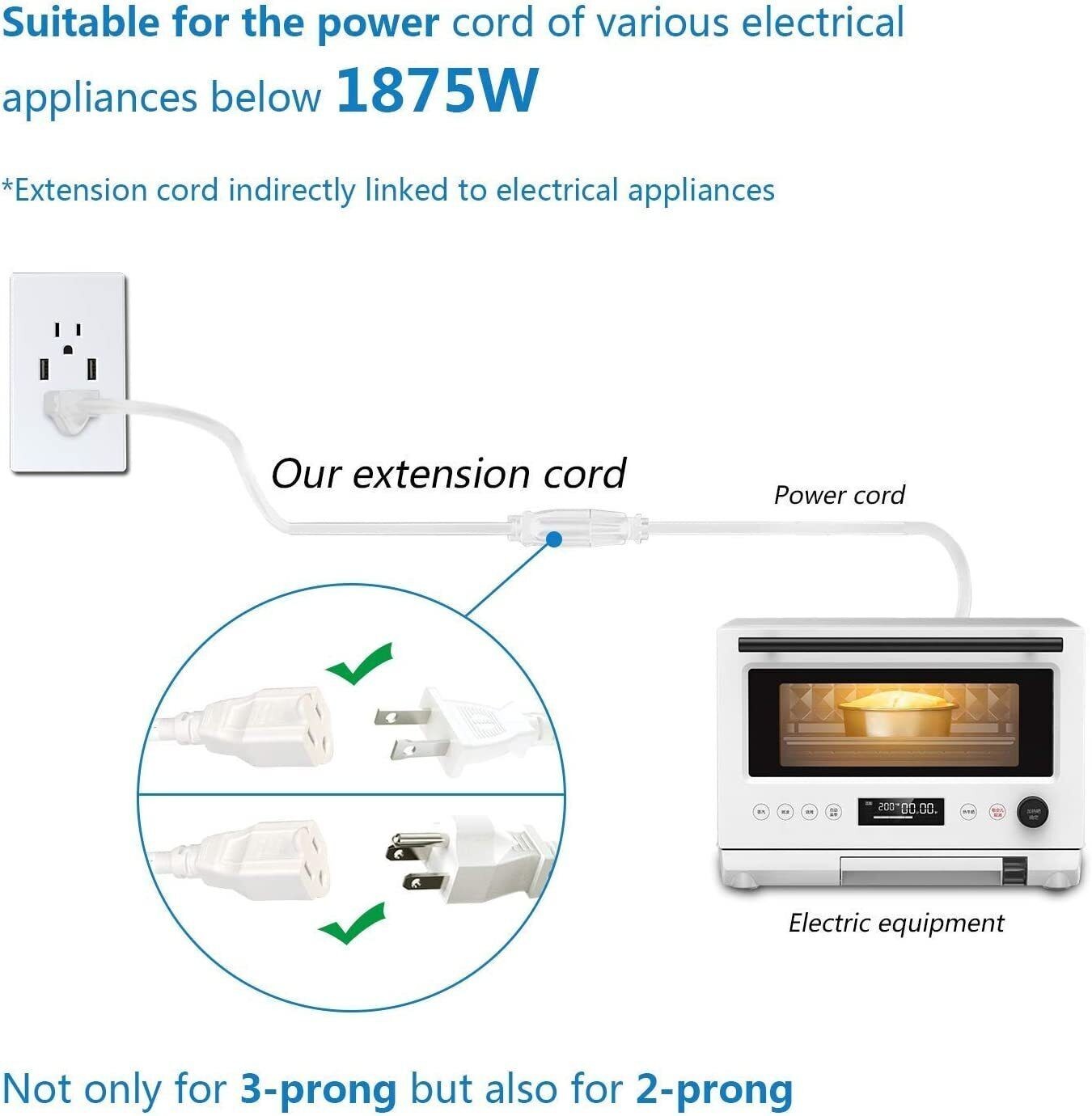 6/8/25/50FT 16/3 Extension Cord Indoor Outdoor White Heavy Duty Extension Cord