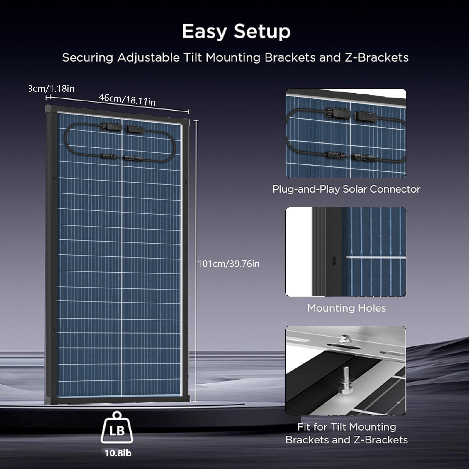 Bifacial 100W Watt 18V Solar Panel 18BB Mono N-Type PV Home RV Battery Charger