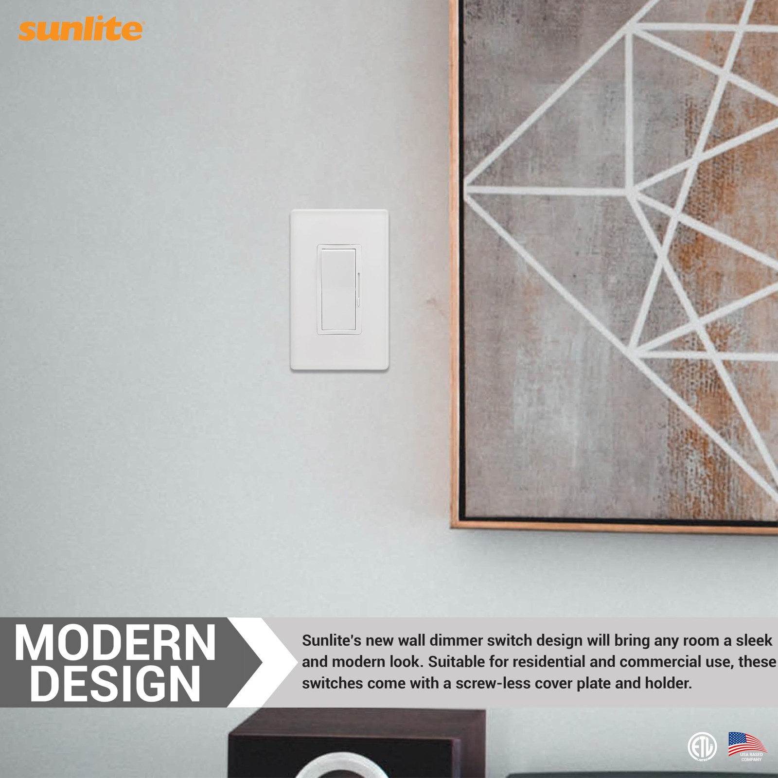 Sunlite LED Dimmer Switch, Wall Rocker Style, Slide Bar, Single Pole or White