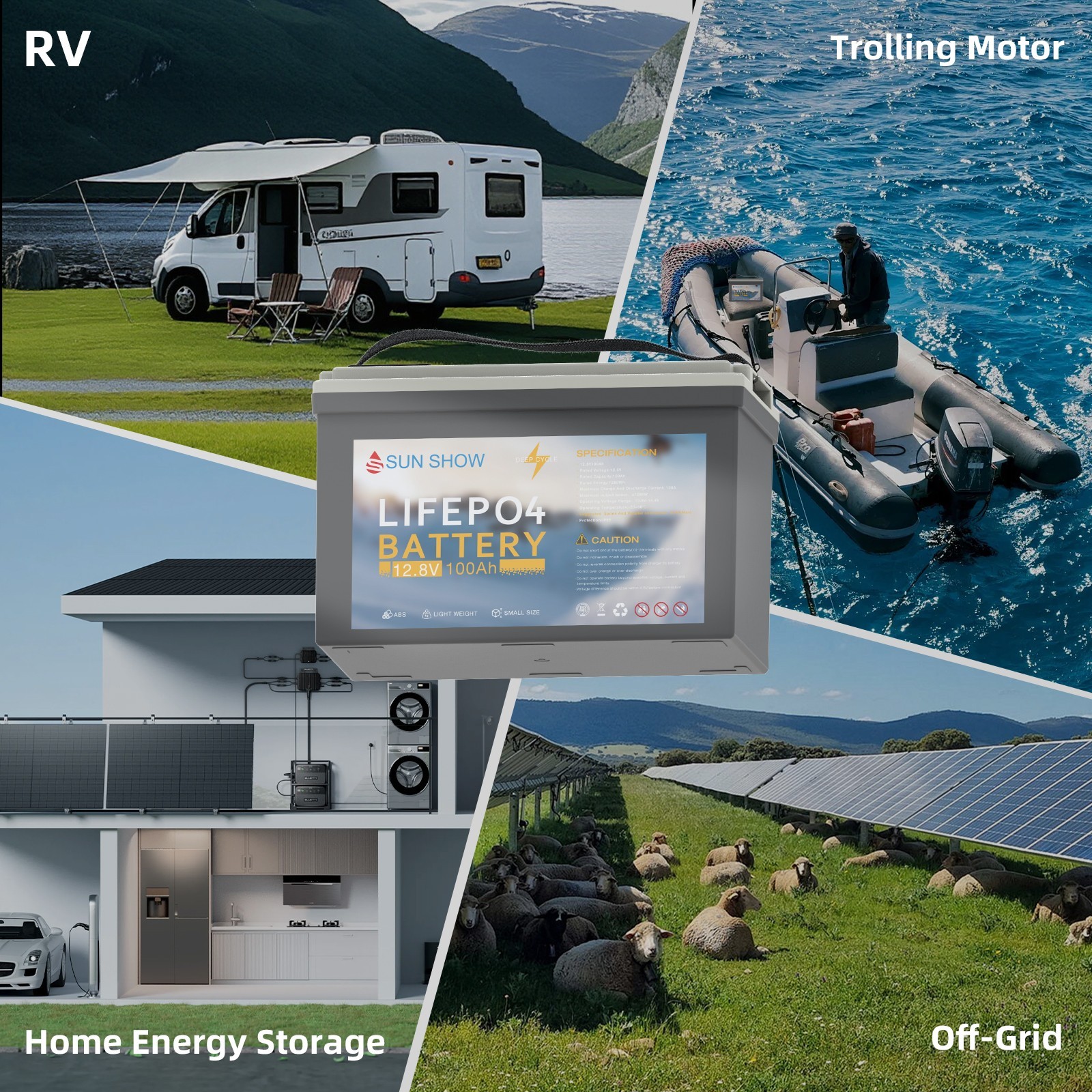 100AH LiFePO4 Lithium Battery IP65 W/ Bluetooth 200AH 300AH RV Solar SANDISOLAR