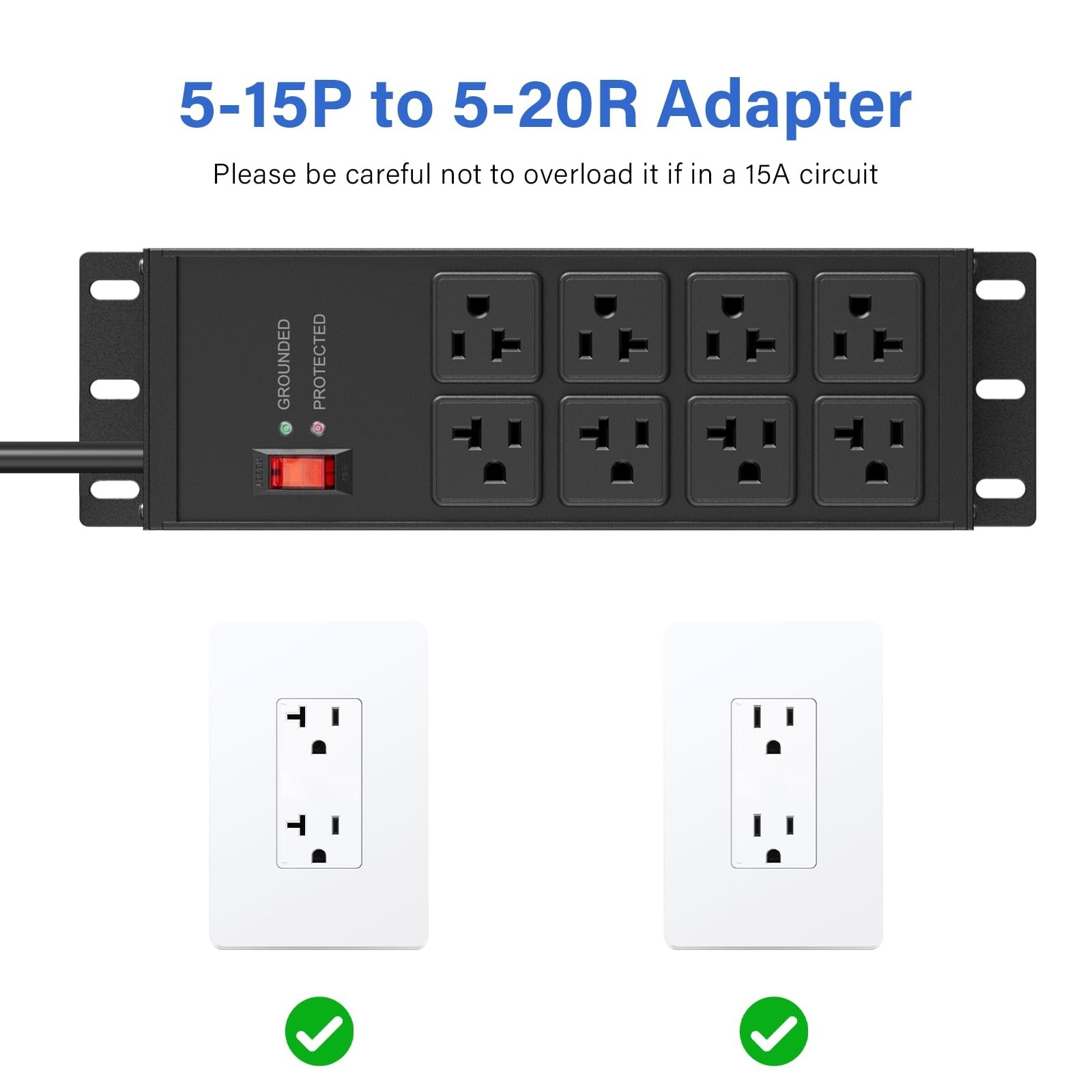 Heavy Duty 20 AMP Surge Protector Power Strip, 12 Gauge Extension Cord, 10FT, Mu