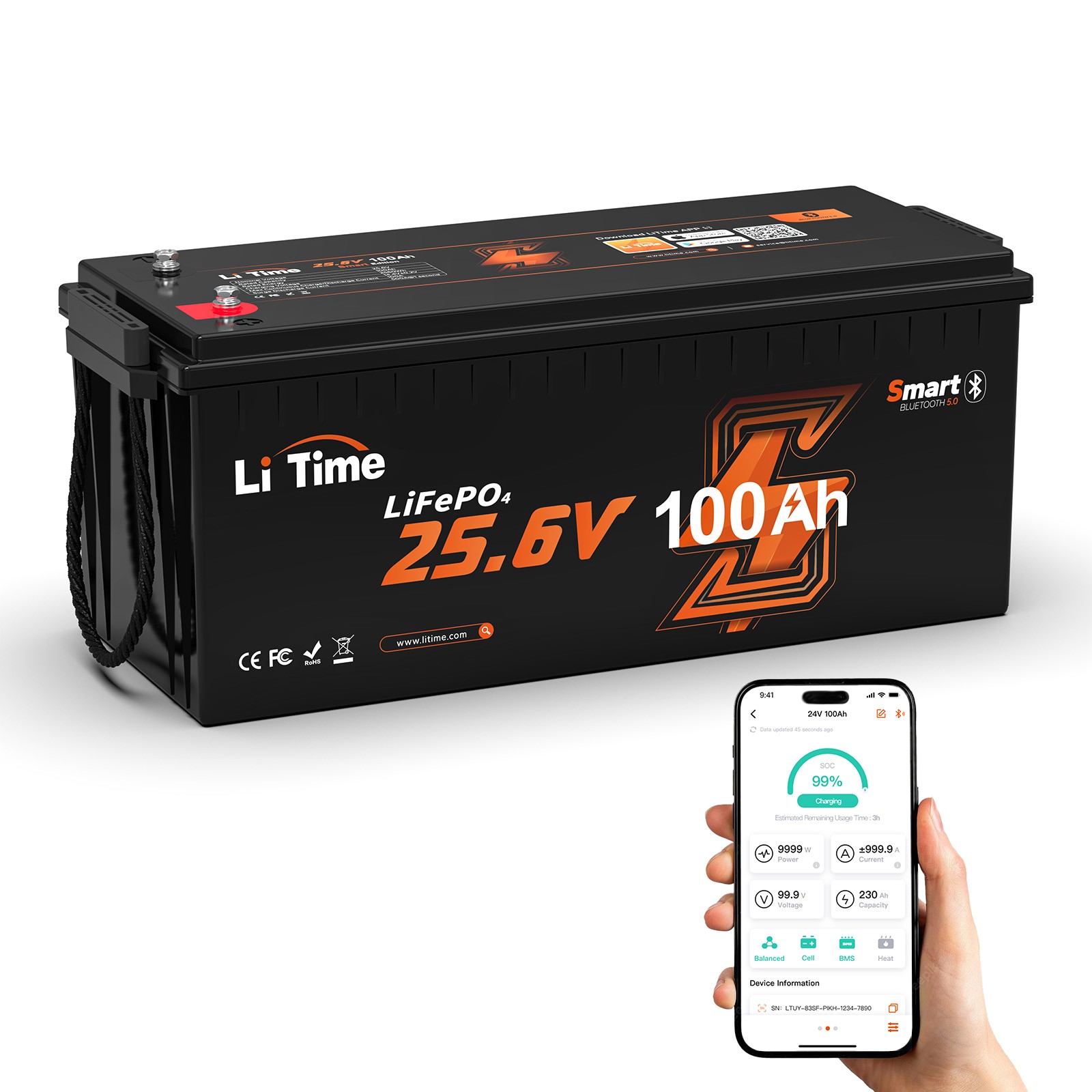 LiTime 24V 100Ah Bluetooth Low Temp Lithium Battery For Trolling Motor Boat-Used