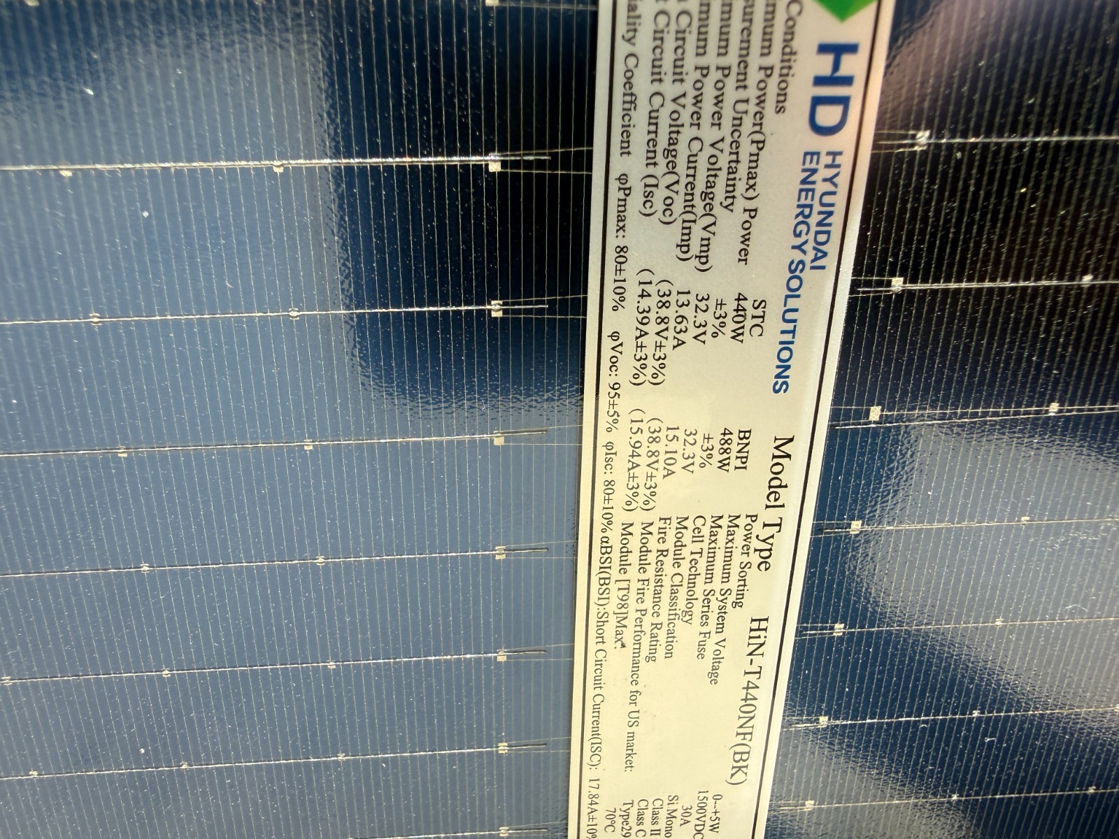 Hyundai Solar HiN-T440 NF(BK). 440 Watt solar panels.n BiFacial Panels