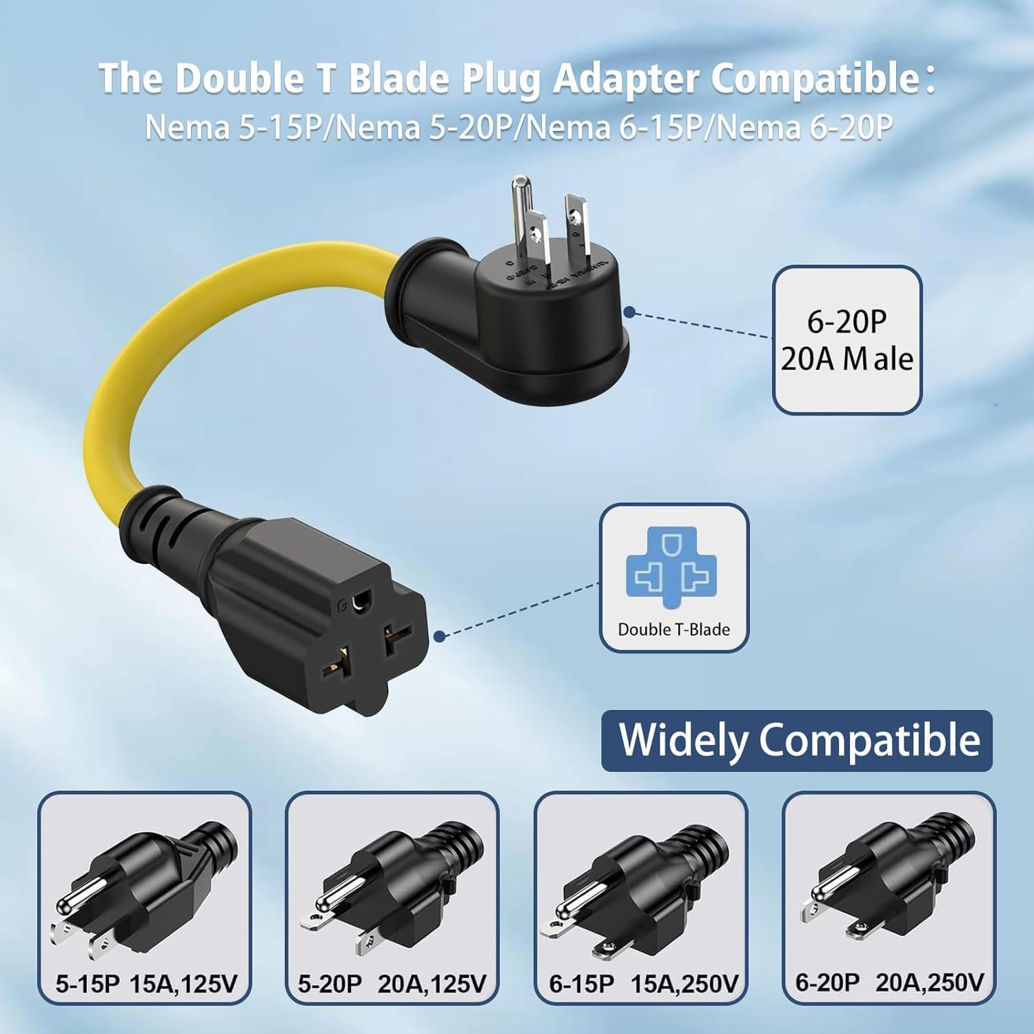 Heavy-Duty 20 Amp Extension Cord – 12AWG 1FT NEMA 5-15P to Bends
