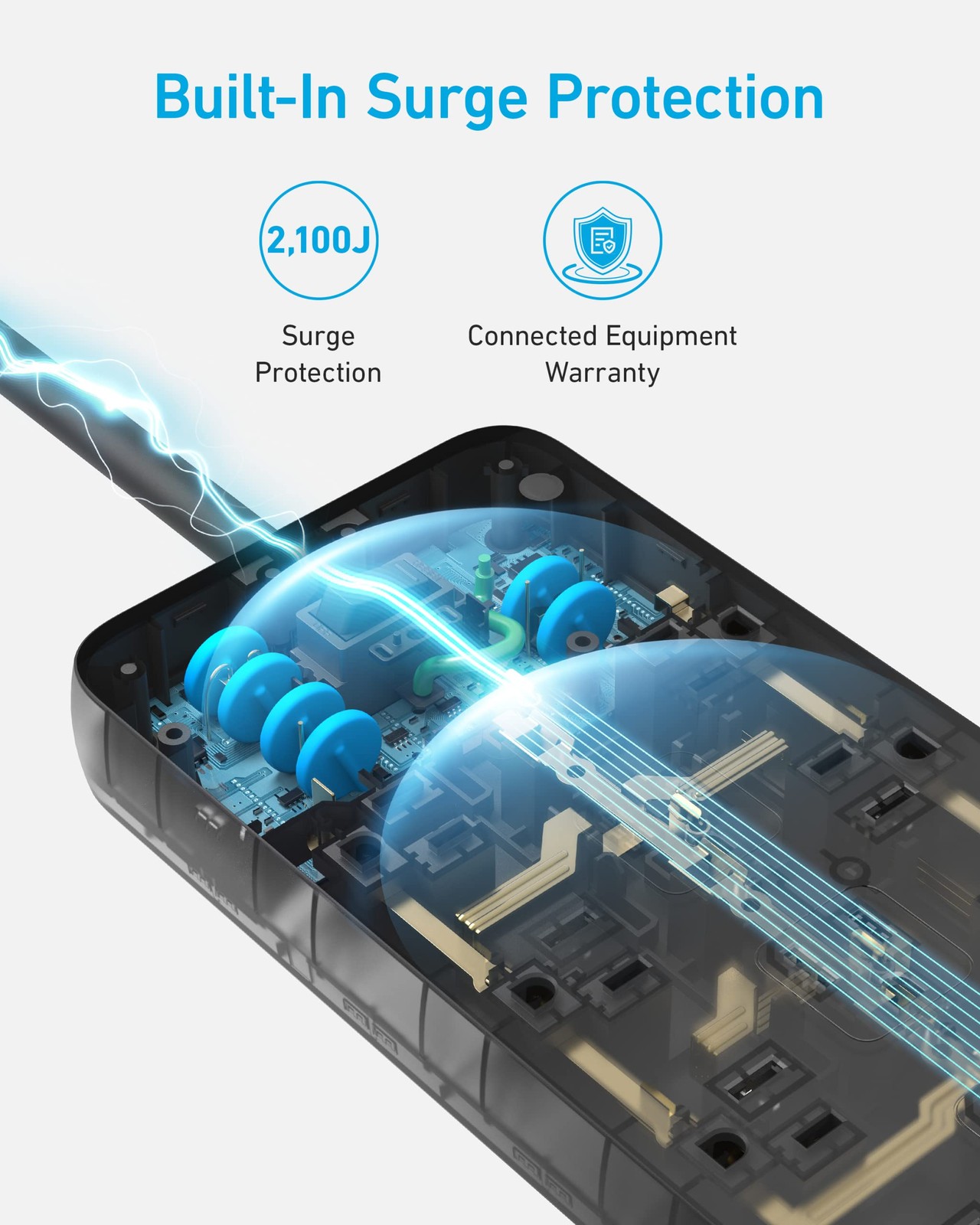 Anker Power Strip with 2100J Surge Protector, Outlet Extender, 5 FT, Black