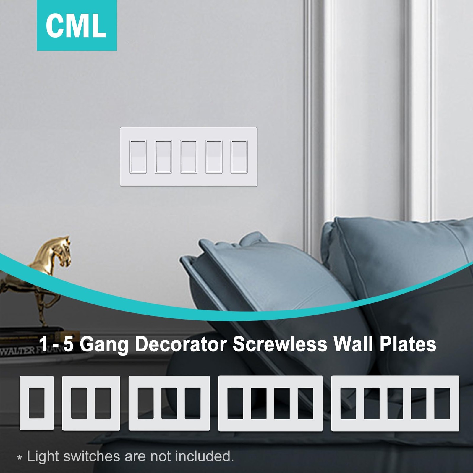 CML Decorator Screwless Wall Plate, 1-Gang Receptacle Outlet Cover, 8 Pack Hi…