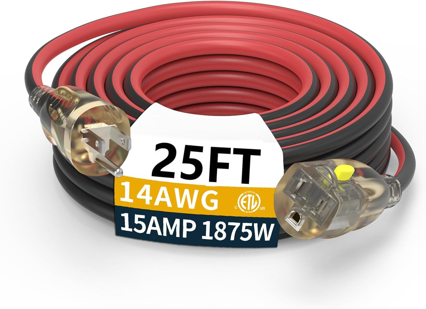 25Ft 14/3 Medium Duty LED Lighted Locking Plug Outdoor Extension Cord ETL | Pure