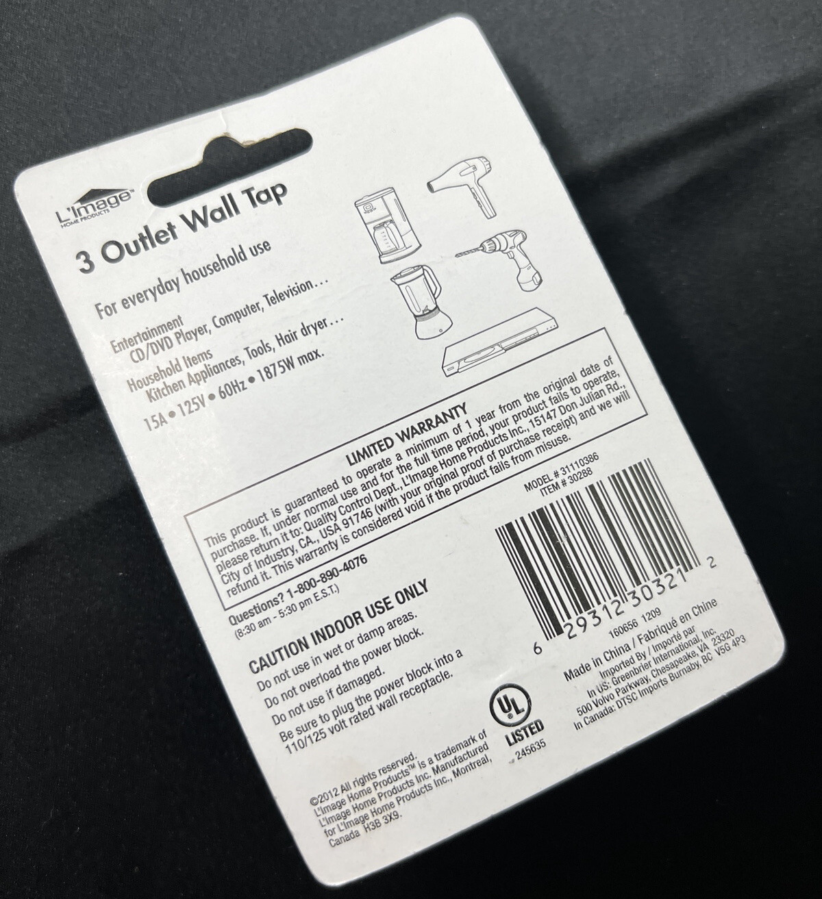 L’Image 3 Outlet Wall Tap – Converts Receptacles To Three Outlets, Gray