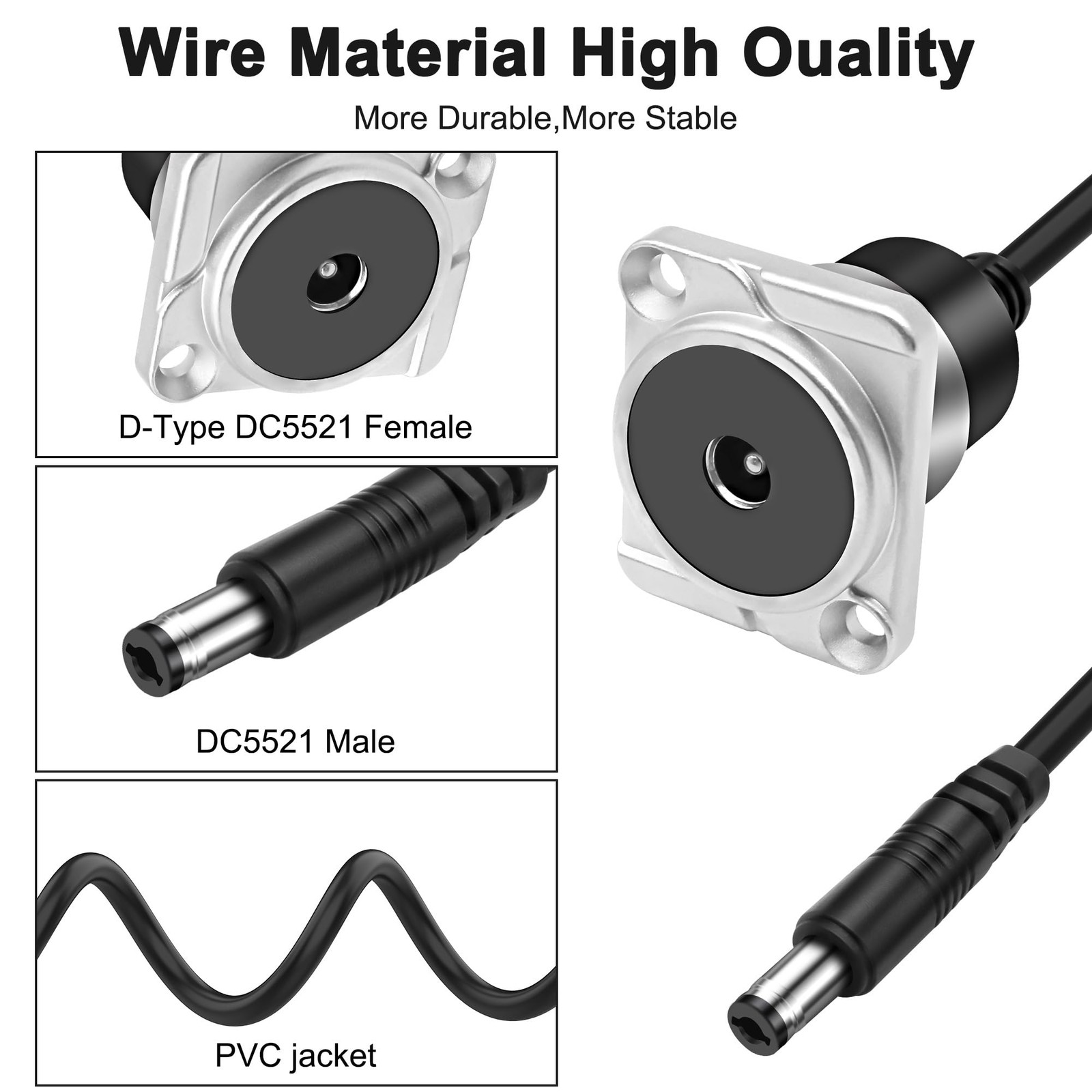 D-DC 5.5mmx2.1mm Panel Mount Power Extension Cable DC5521 Female to Jack Plug…