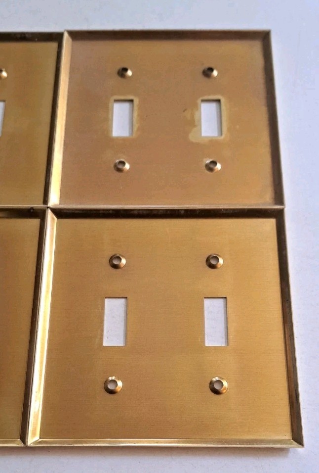 Vintage Light Switch Wall Plate Covers 2-Gang Rectangle Brass Hardware Lot of 4