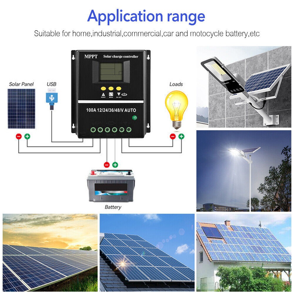 2x 100A MPPT Solar Charge Controller LCD Display Battery Intelligent Regulator