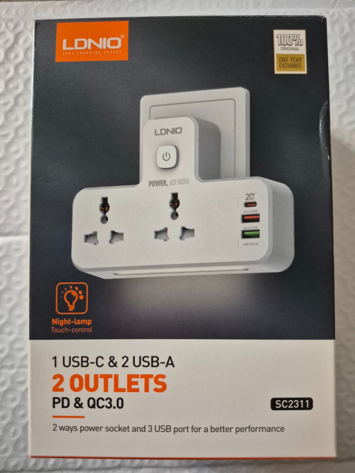 2500W 100-250V Power Extension Strip with 3 USB Ports LED Light 2 Power Outlets
