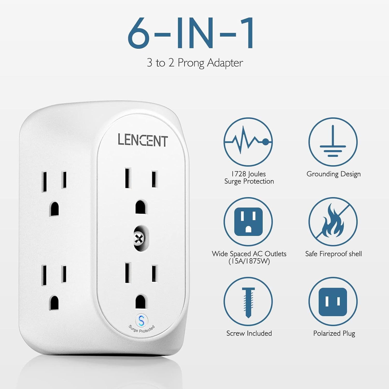 2 Prong Surge Protector Power Strip,2 Prong to 3 Prong Grounding Outlet Adapter,