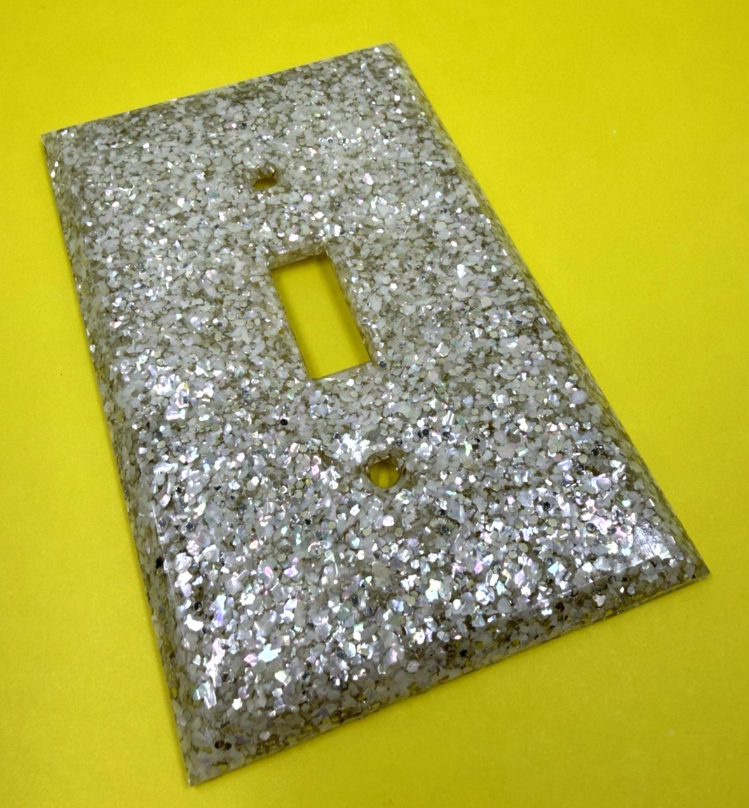 Vintage MCM Lucite Mother Pearl Silver Glitter 4 Light Switch Plate Wall Covers