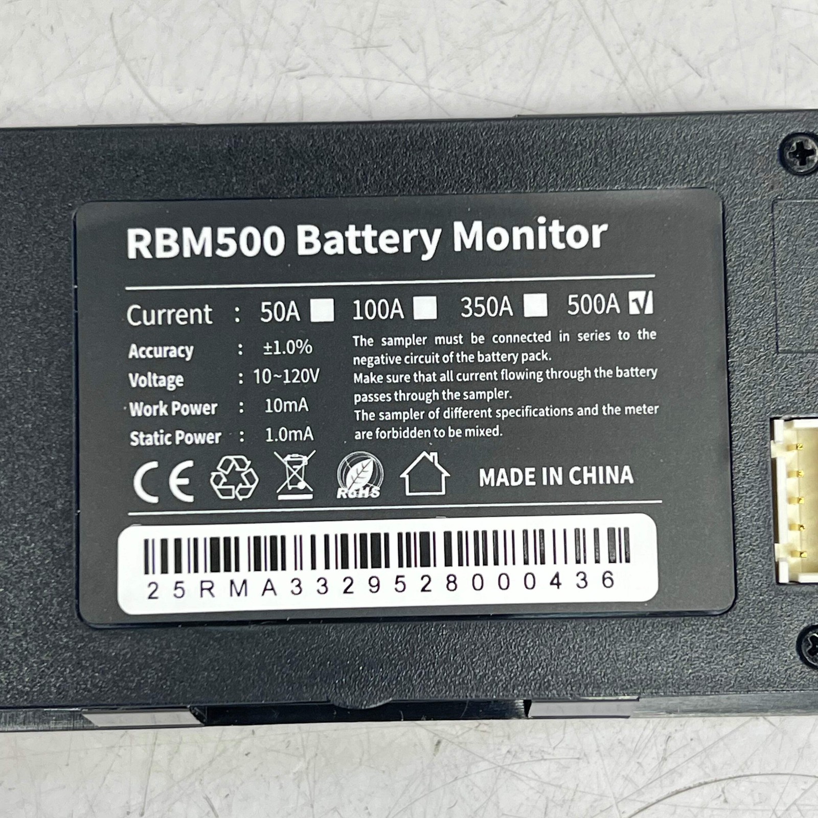 RENOGY Battery Monitor W/ Shunt 500A 120V Black RBM500-G3-US