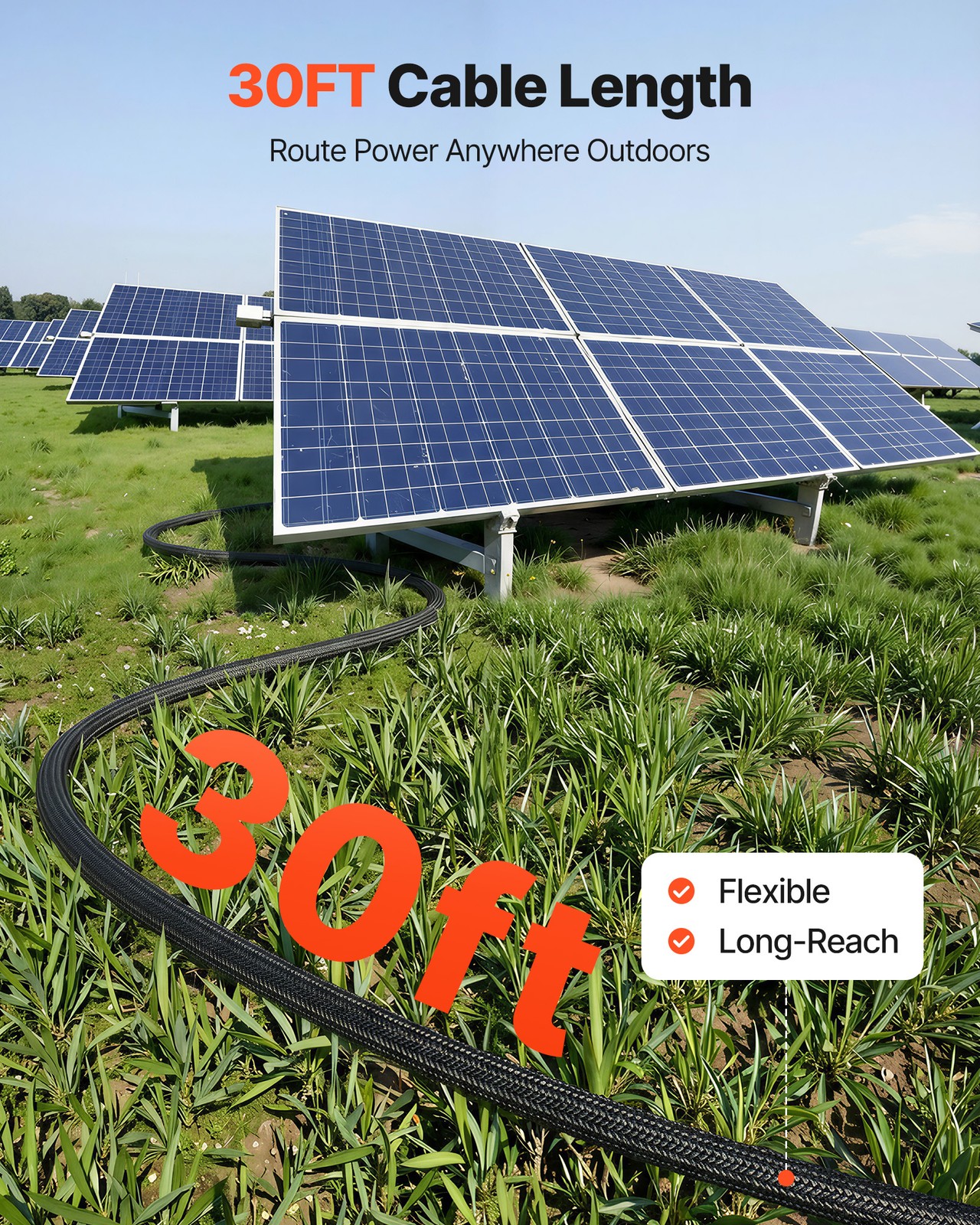 VEVOR 30FT Solar Panel Extension Cable 10AWG Wire Flame Retardant with Connector
