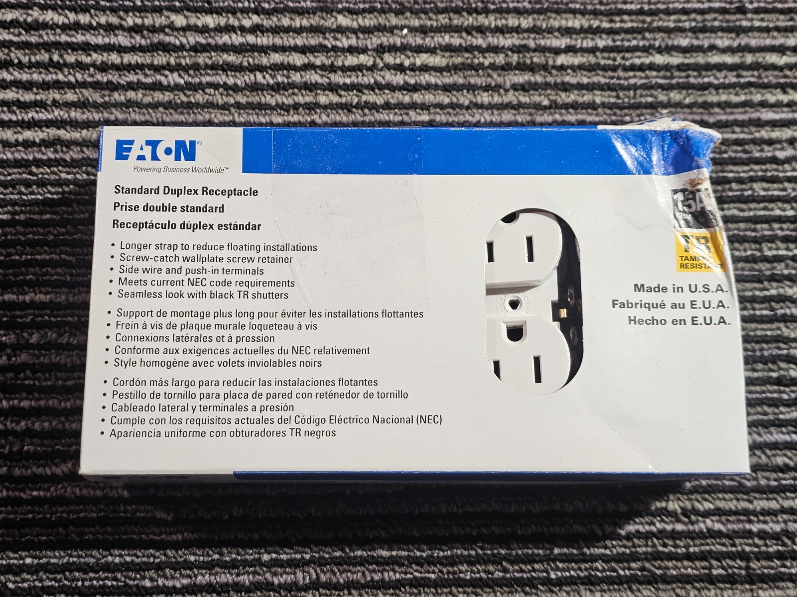 (QTY 50) Eaton TR270W Standard Duplex Receptacle Outlet 15-Amp 125-Volt, White