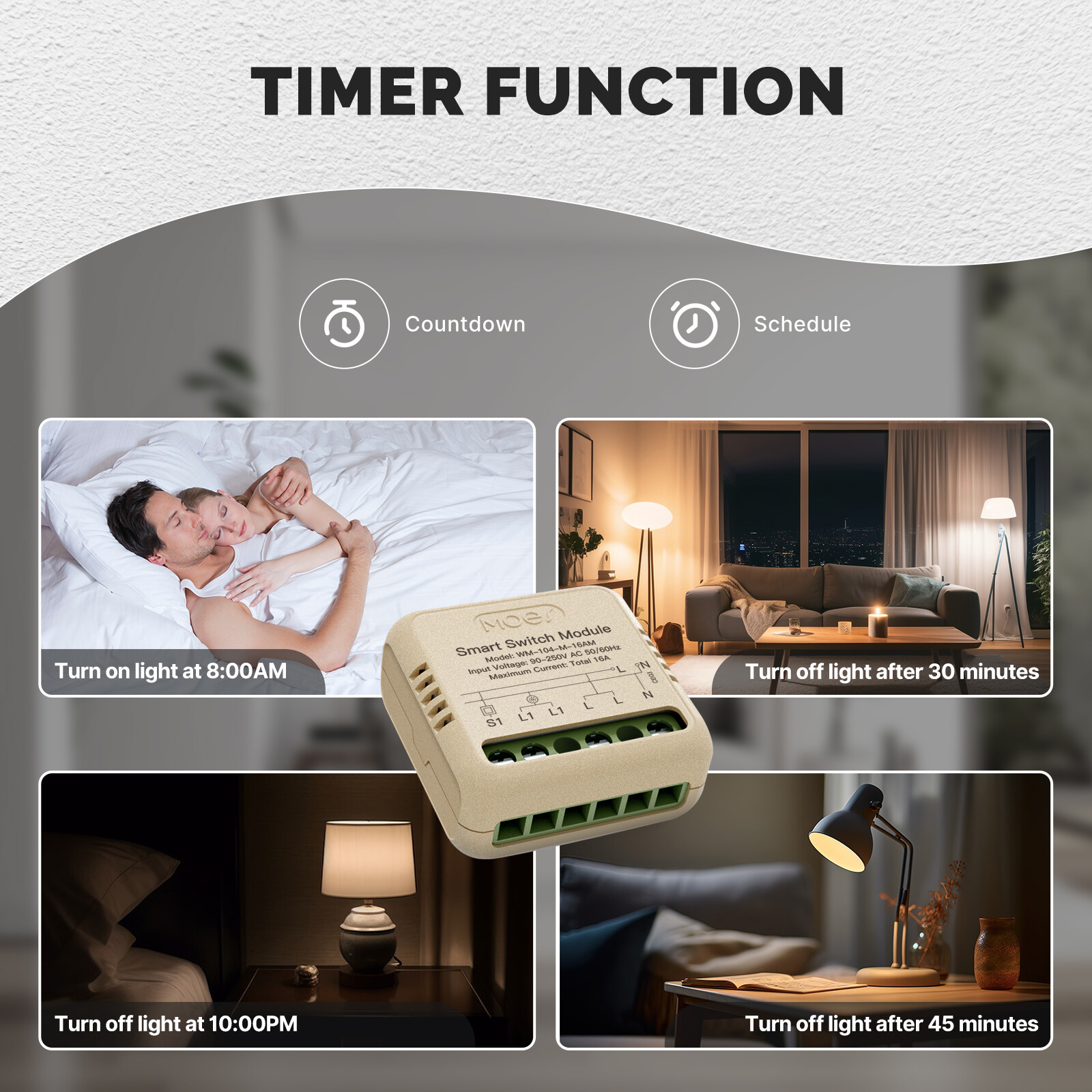 MOES WiFi Mini Smart Switch Module 16A Energy Monitoring 3-Way Alexa Google APP