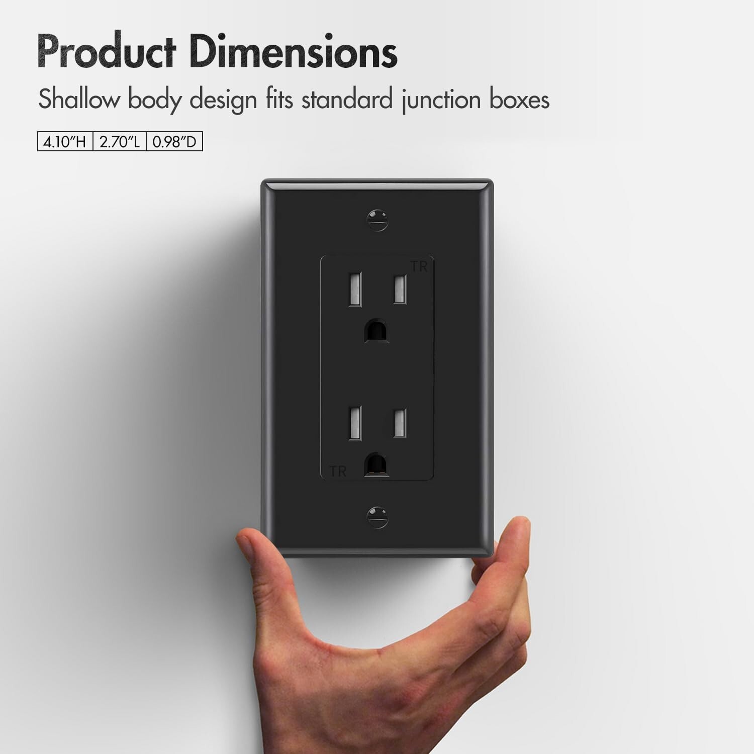 50Pack Black Outlet Socket, Decora Duplex Receptacle 15 Amp, 125 Volt With plate